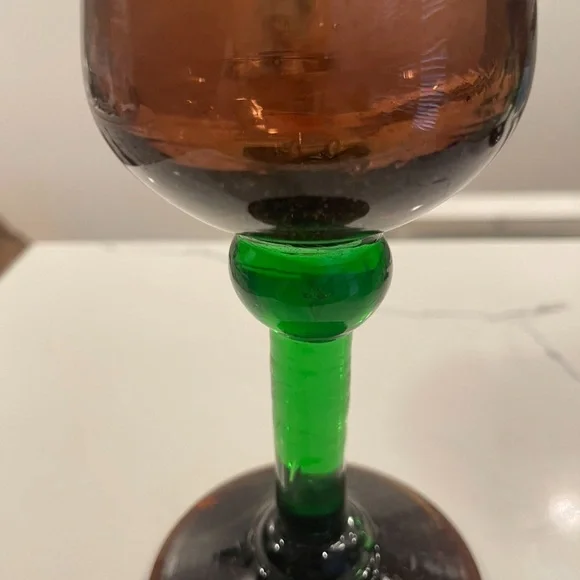 Set Of 2 Hand Blown Glasses Green Brown - Picture 6 of 7